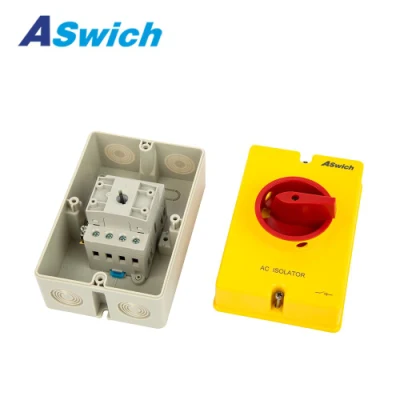 Aswich 20A 4 극 690V 3상 태양 PV 배터리 에너지 시스템용 회전식 노란색 상자 AC 절연체